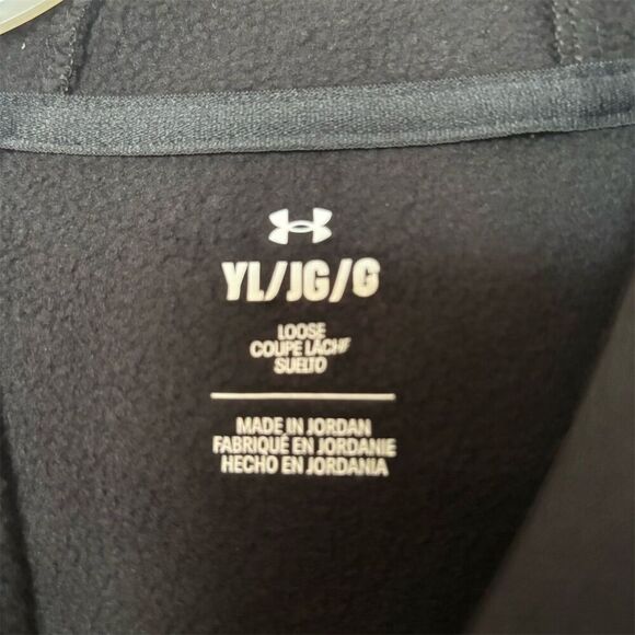 Under Armour Girls' Fleece Hoodie L Black Iridescent Logo Pullover - Picture 4 of 9
